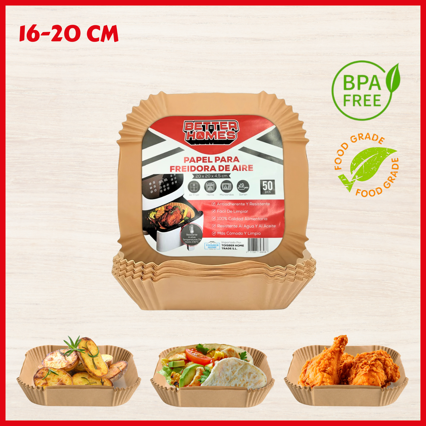 16-20cm | Papel para Air Fryer | Cuadrado