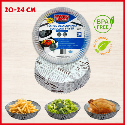 20-24cm | Papel de Aluminio para Air Fryer | Redondo